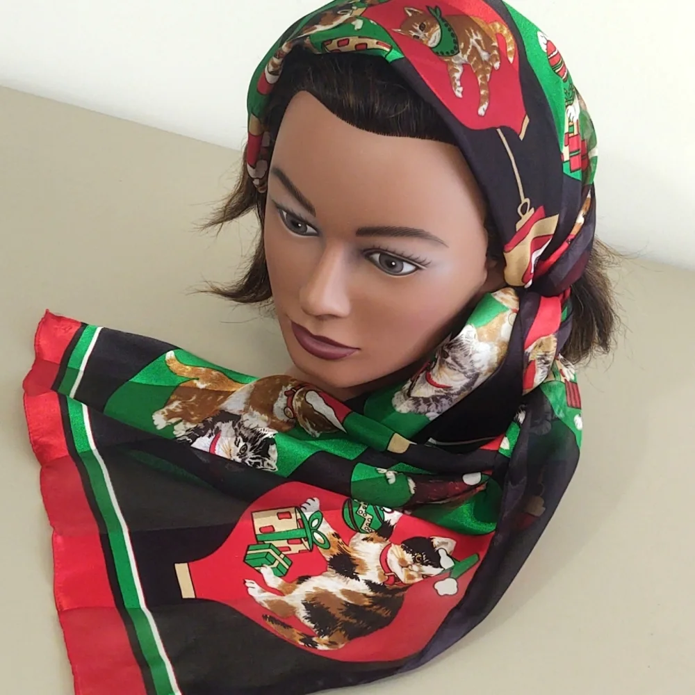 Christmas Kitten Satin Scarf